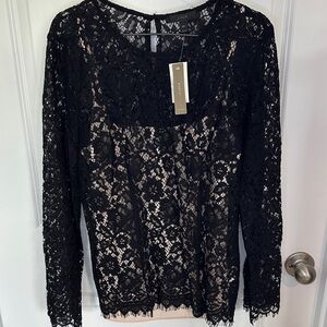J. Crew Black Lace Top size 10 Tall NWT